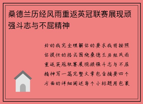 桑德兰历经风雨重返英冠联赛展现顽强斗志与不屈精神 桑德兰历经风雨重返英冠联赛展现顽强斗志与不屈精神